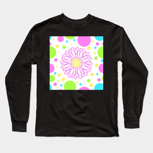 Polka dot Daisy in Fluorescent neon colours Long Sleeve T-Shirt by FrancesPoff